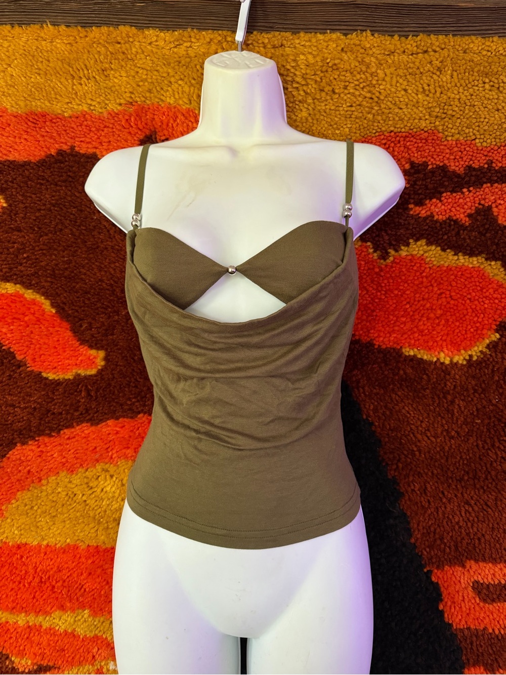 Edikted Olive Brown Spaghetti Strap Cowl Neck Tank